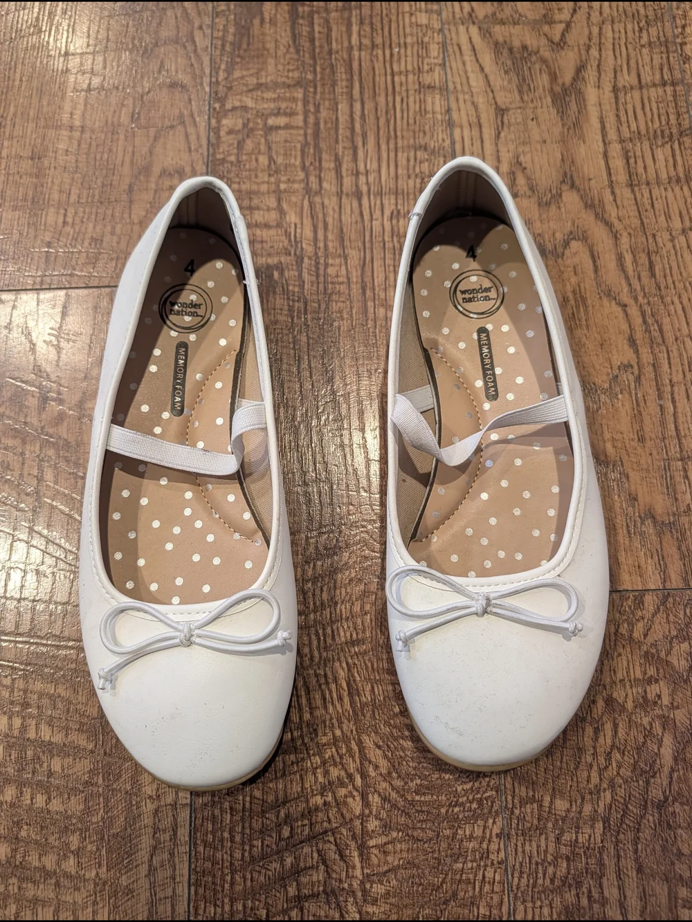 Wonder Nation White Girls' Ballet Flats with Elastic Strap